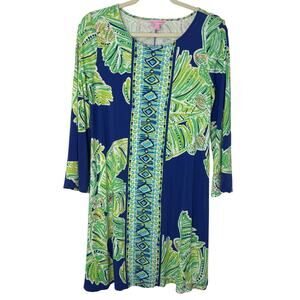 Lilly Pulitzer Ophelia Blue Green Palm Leaf Knit Dress Size Small